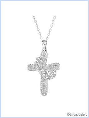 Infinity Crown Cross Pendant Necklace Cubic Zirconia Openwork